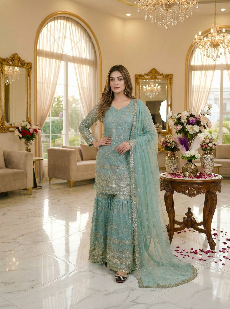Terracotta Orange Couture Sharara Set - Festive Wear